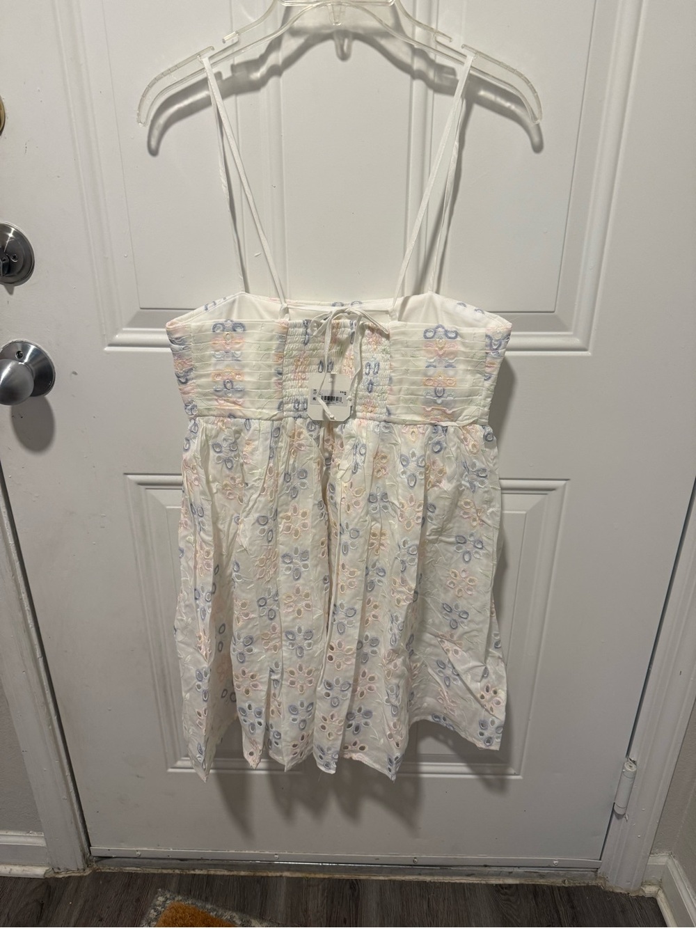 Altar'd State Strapless Ivory Eyelet Sundress with Pastel Floral Embroidery